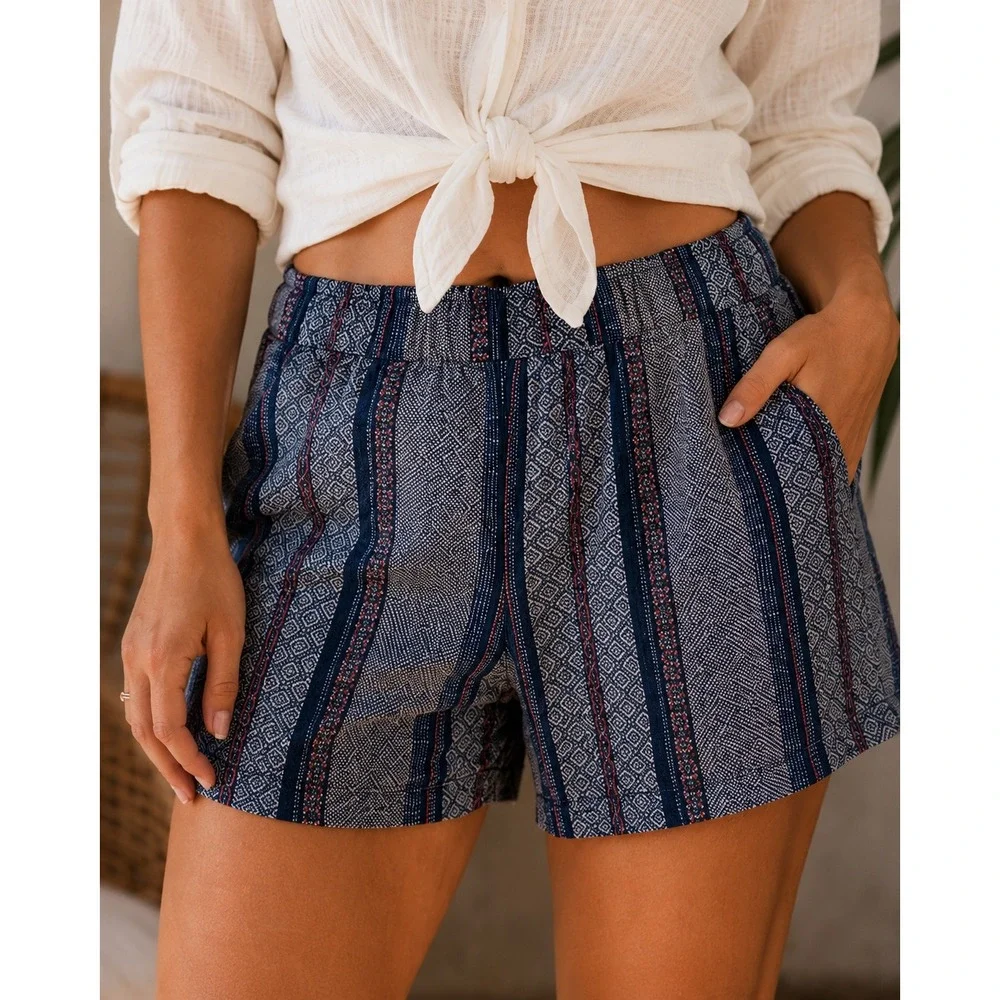 Natural Reflections Women's Boho Cotton Shorts Size Large Tribal Pattern